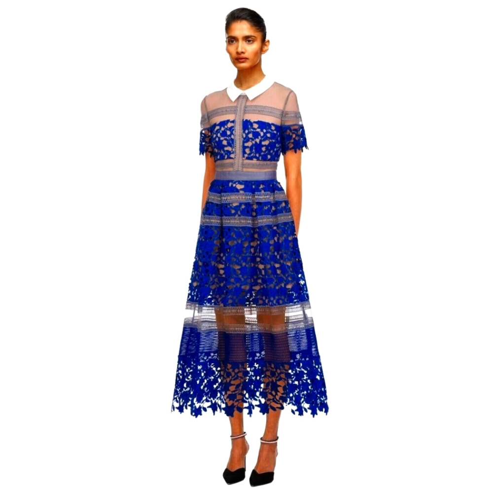 Self-Portrait Liliana Cobalt Blue Lace Dress - Picture 2 of 7